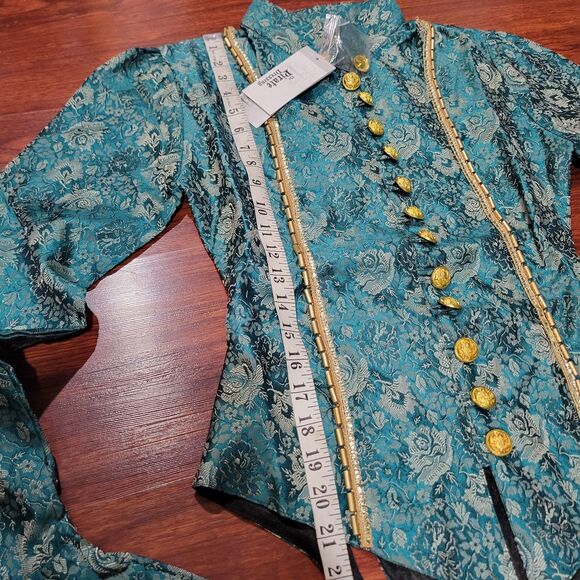 Duchess Judith The Pirate Dressing Green Gold Brocade Jacket Ren Faire Small NWT - Picture 11 of 15